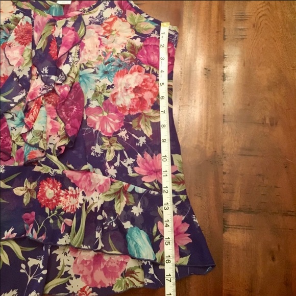 Floral Tank Top Racer Back Ruffles Summer Small 2 - Picture 5 of 5